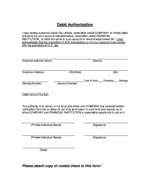Debit Authorization Form