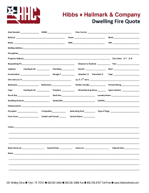 Dwelling Fire Insurance Quote Form