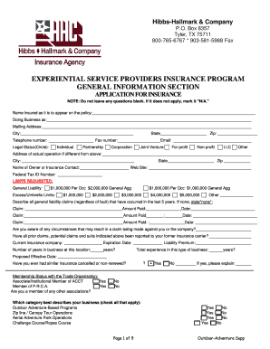 Experiential Service Providers Insurance Application