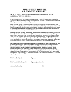 Release Hold Harmless and Indemnity Agreement