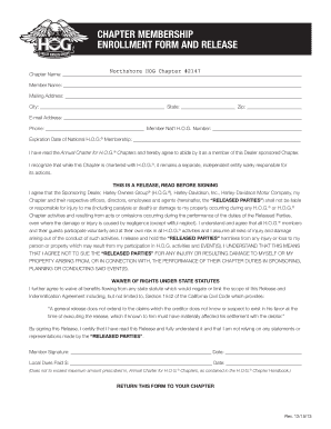 HOG Chapter Membership Enrollment Form and Release