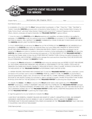 Harley-Davidson Minor Event Release Form