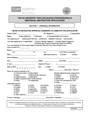 NJ Registry Individual Instructor Application