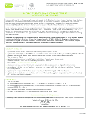 NJ Early Childhood Education Reimbursement Application
