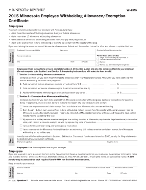Minnesota Employee Withholding Allowance Certificate