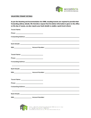 Vacating Tenant Details Form