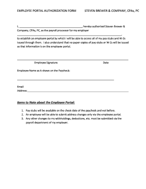 Employee Portal Authorization Form