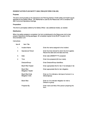 Incident Action Plan Safety Analysis (ICS Form 215A-OS)