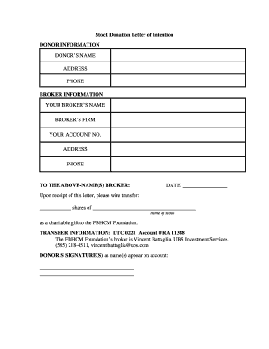 Stock Donation Letter of Intention