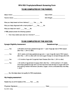 RPA RSV Prophylaxis/Breech Screening Form