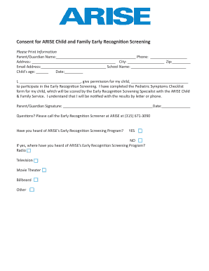 ARISE Child and Family Early Recognition Screening Consent