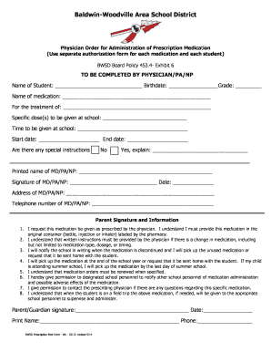 Physician Order for School Medication