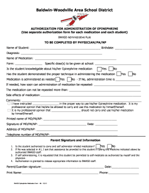 Baldwin-Woodville School District Medication Authorization