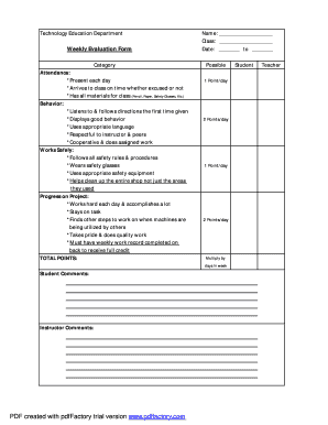 Technology Education Weekly Evaluation Form