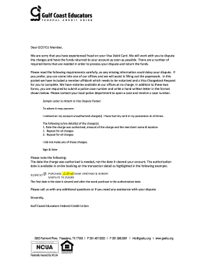 Visa Debit Card Fraud Dispute Packet