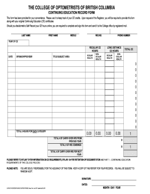 Continuing Education Record Form