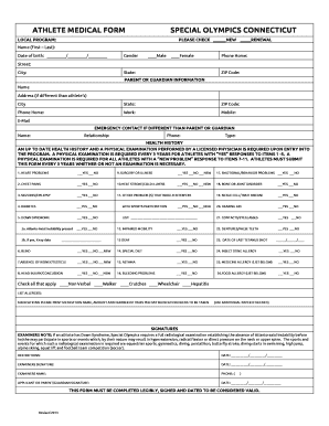 Special Olympics Connecticut Athlete Medical Form