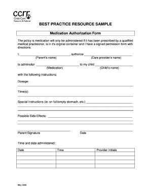 Medication Authorization Form