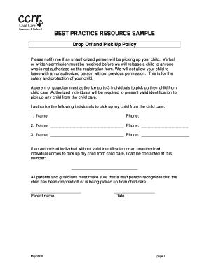Child Pickup Authorization Form