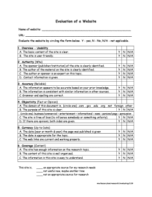 Website Evaluation Form