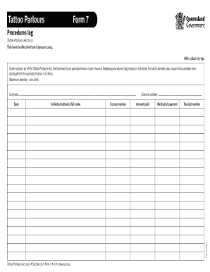 Tattoo Parlours Procedures Log Form 7