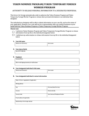 Yukon Nominee Program Authorization to Release Personal Information