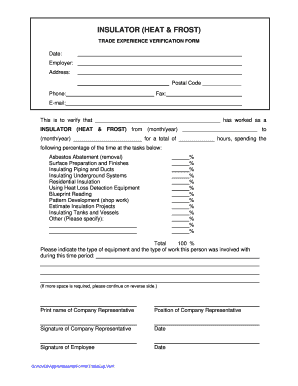Trade Experience Verification Form