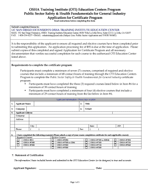 OSHA Public Sector Safety Certificate Application