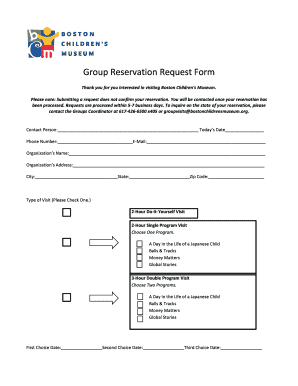 Boston Children's Museum Group Reservation Request Form