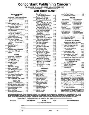 Concordant Publishing Order Blank