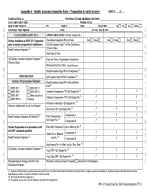 Quality Assurance Inspection Form – Preparation & Anti-Corrosive