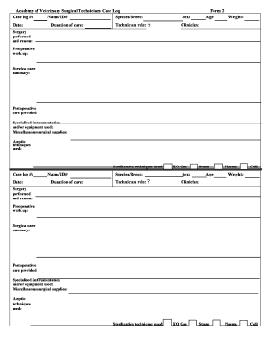 Academy of Veterinary Surgical Technicians Case Log Form