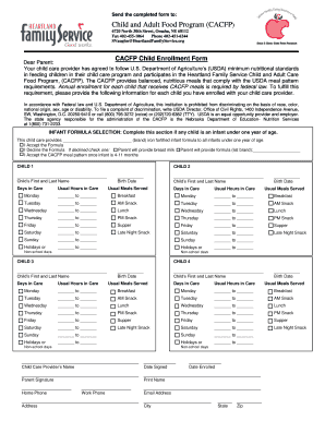 CACFP Child Enrollment Form