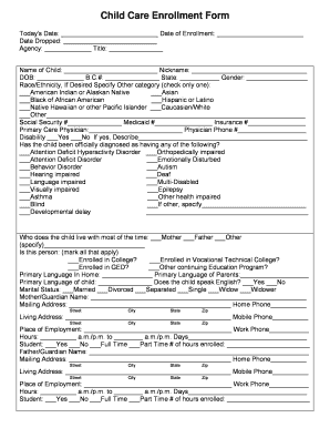 Child Care Enrollment Form
