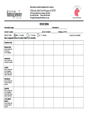 Infant Menu Form