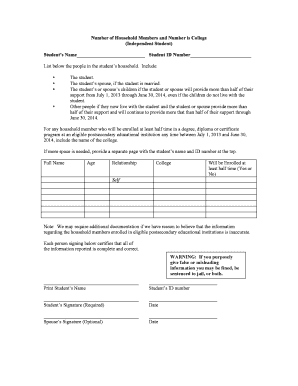 Household Members and College Enrollment Form