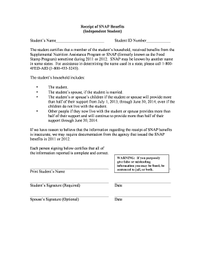 SNAP Benefits Receipt Form