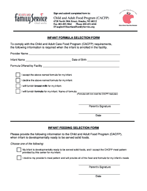 Infant Formula Selection Form