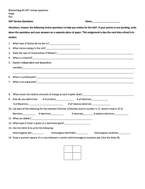 OGT Review Questions Worksheet