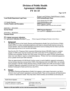 North Carolina Family Planning Agreement Addendum