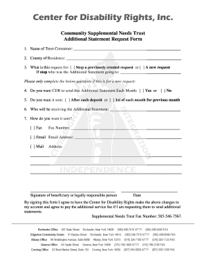 Community Supplemental Needs Trust Additional Statement Request Form