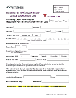 Standing Order Authority for Credit Card Payments