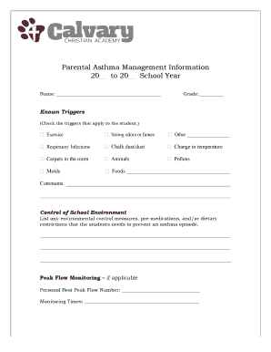 Asthma Management Plan for School