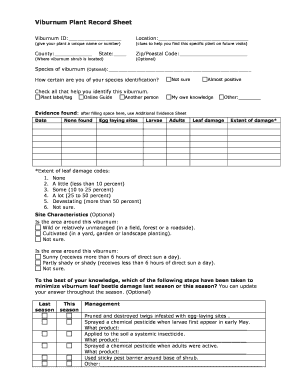 Viburnum Plant Record Sheet
