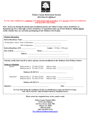Fulton County Retirement System Medicare Part B Affidavit