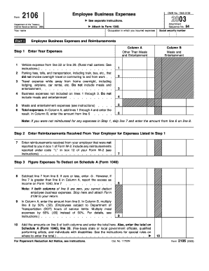 IRS Form 2106 Employee Business Expenses