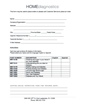 Order Form for Diabetes Educational Materials