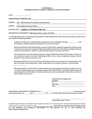 Conditional Interim Payment Affidavit and Lien Waiver