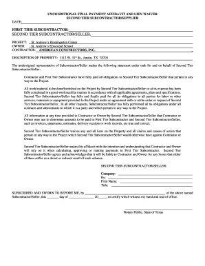 Unconditional Final Payment Affidavit and Lien Waiver