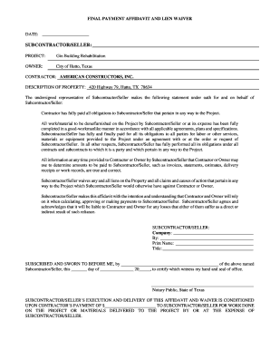 Final Payment Affidavit and Lien Waiver